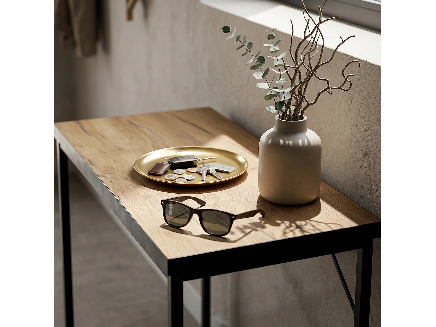 Consoletafel loftstijl ORIGO 90 cm craft eiken zwarte poten