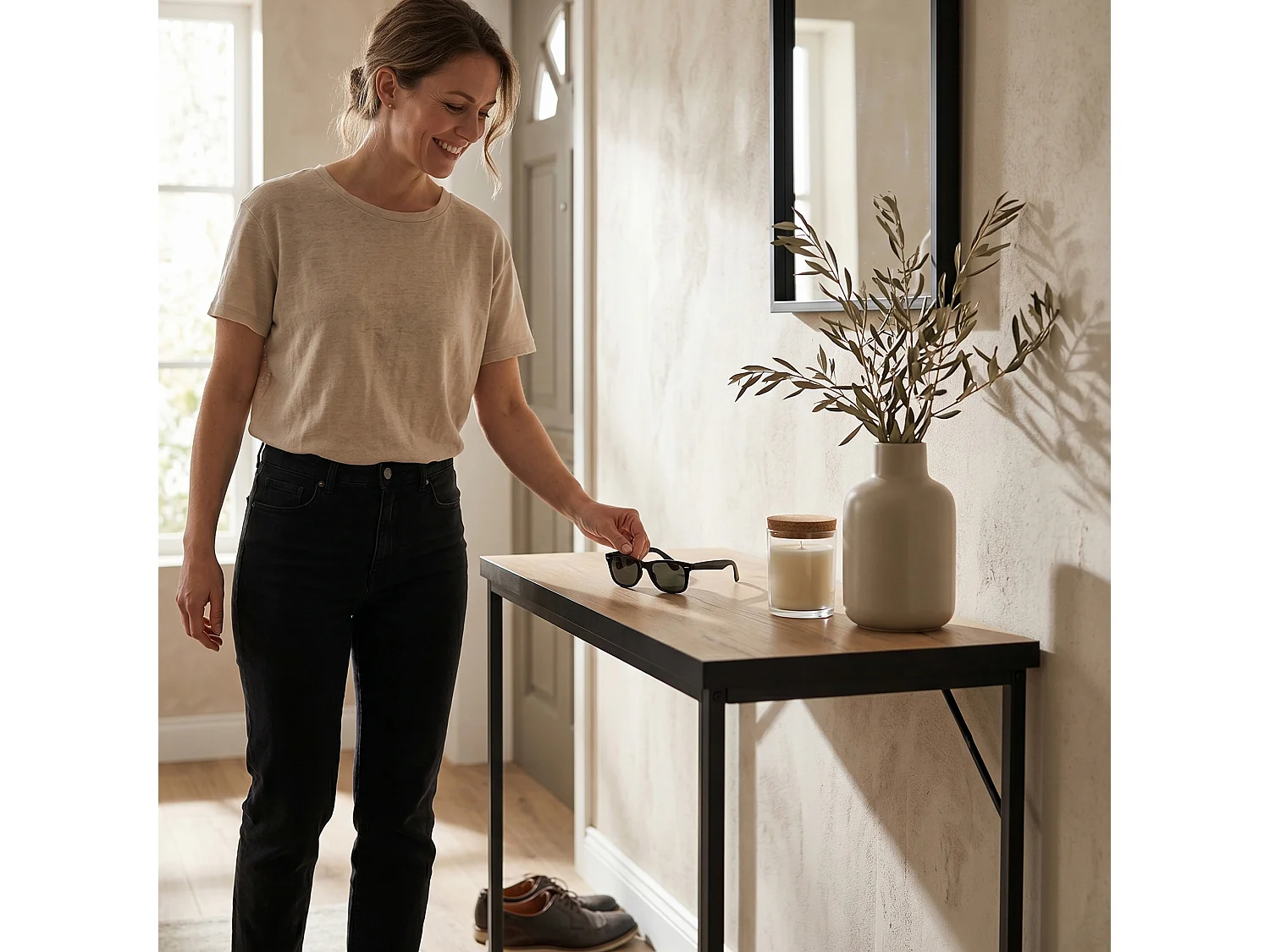 Consoletafel loftstijl ORIGO 90 cm craft eiken zwarte poten