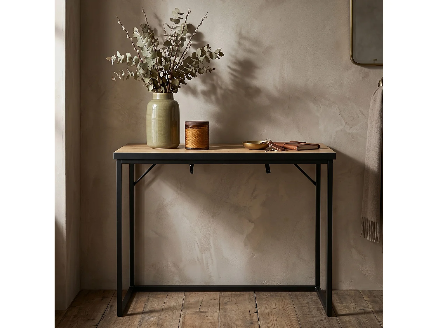 Consoletafel loftstijl ORIGO 90 cm craft eiken zwarte poten