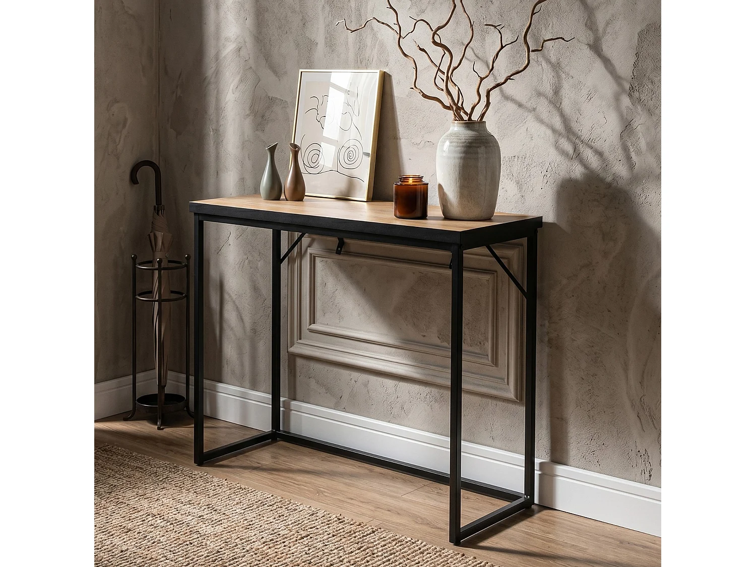 Consoletafel loftstijl ORIGO 90 cm craft eiken zwarte poten