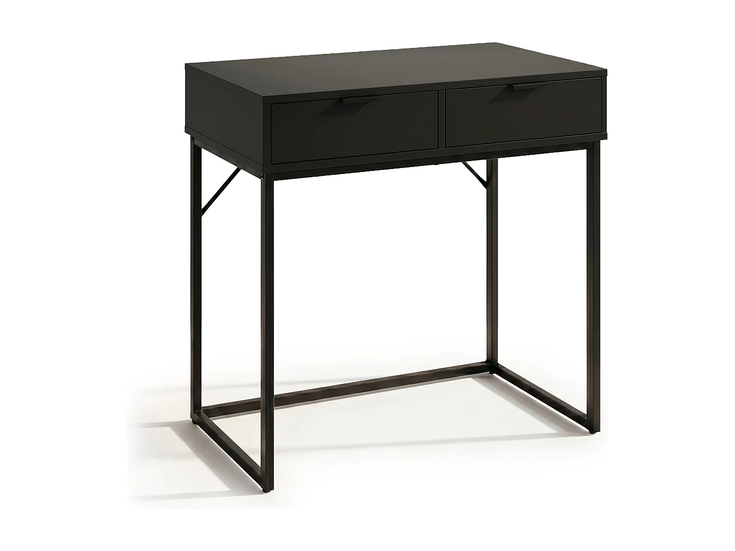 Table console style loft ELANO 2 tiroirs 80 cm Noir Pieds noirs