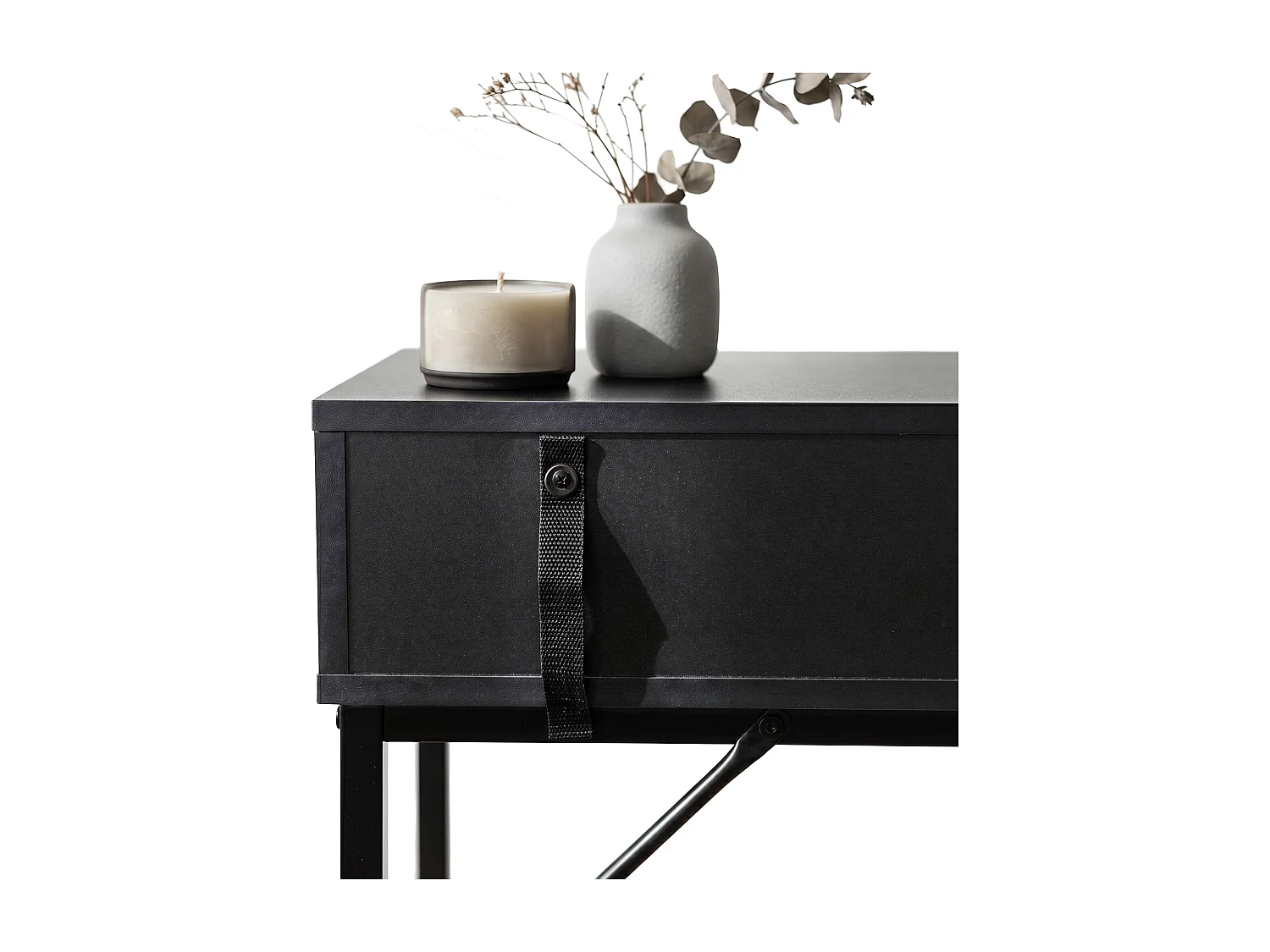 Table console style loft ELANO 2 tiroirs 80 cm Noir Pieds noirs