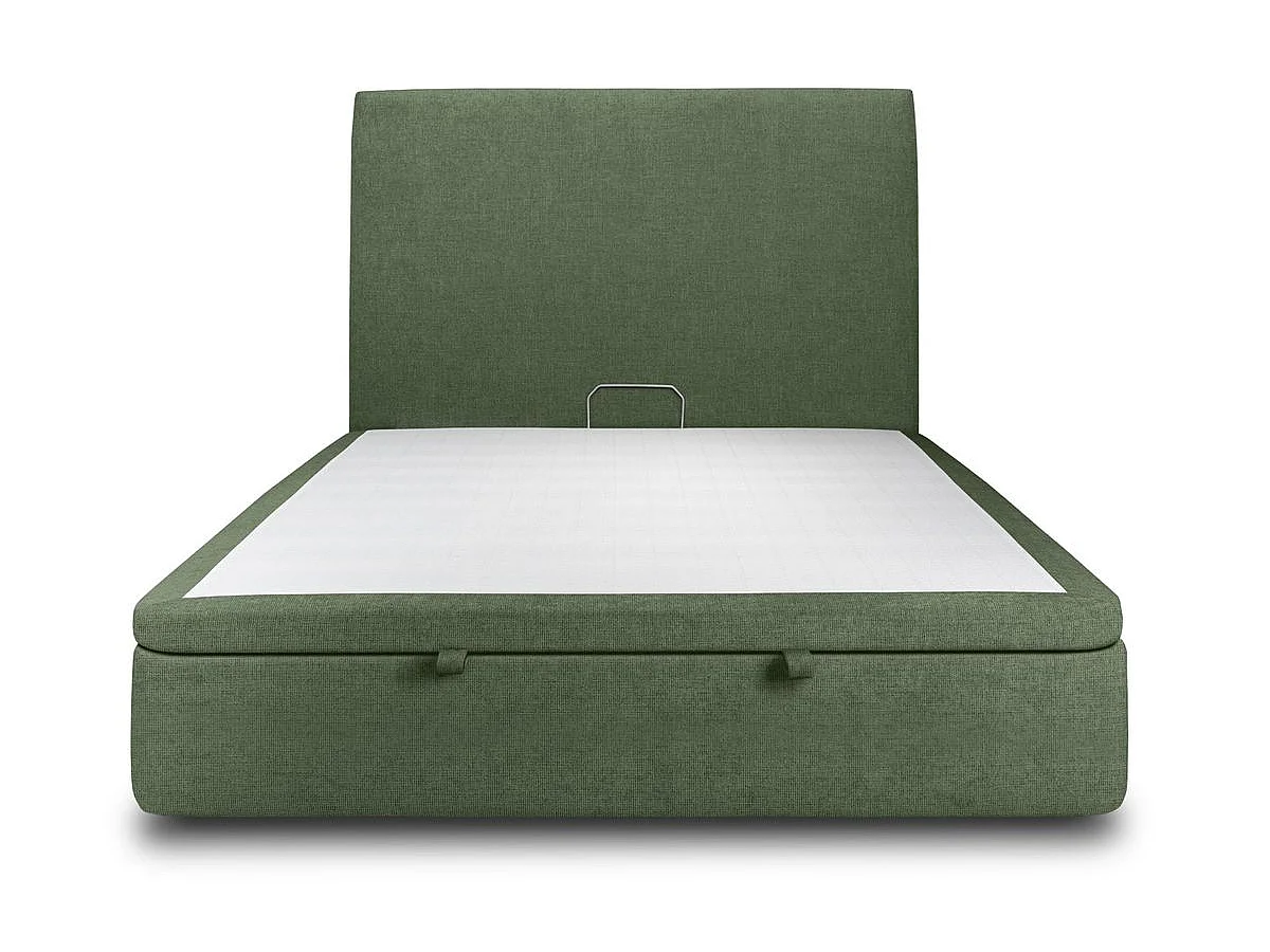 Lit coffre 180x200cm avec tête de lit tapissier Tissu Vert - Hauteur totale : 39cm
