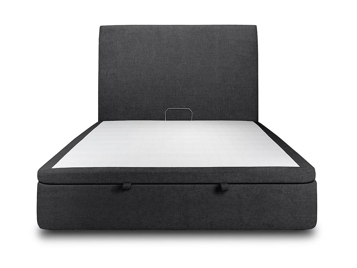 Lit coffre 180x200cm avec tête de lit tapissier Tissu Noir - Hauteur totale : 39cm
