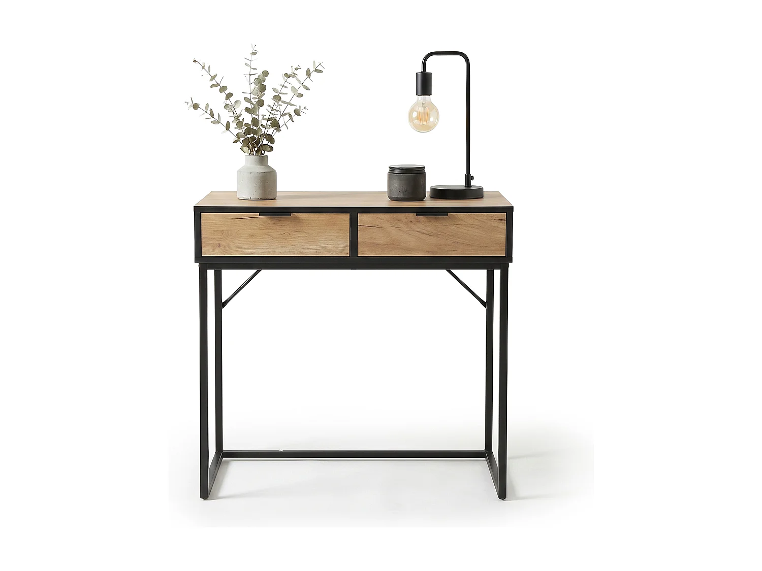 Consoletafel loftstijl ELANO 2 lades 80 cm craft eiken zwarte poten
