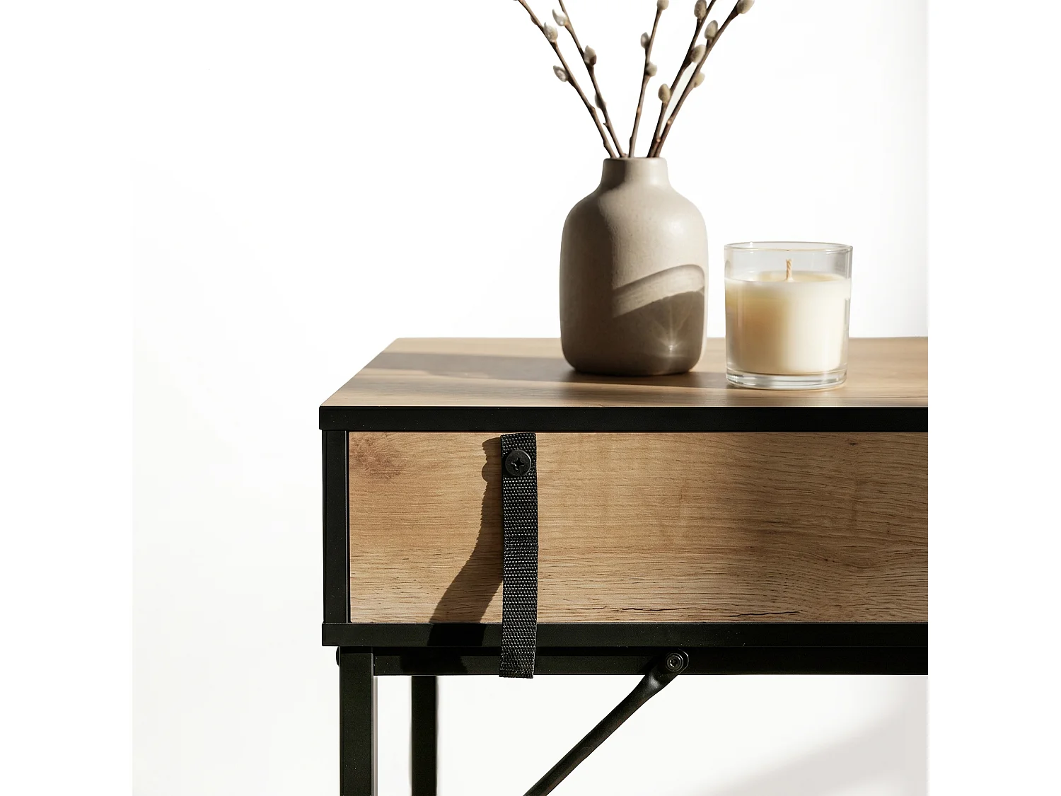 Consoletafel loftstijl ELANO 2 lades 80 cm craft eiken zwarte poten