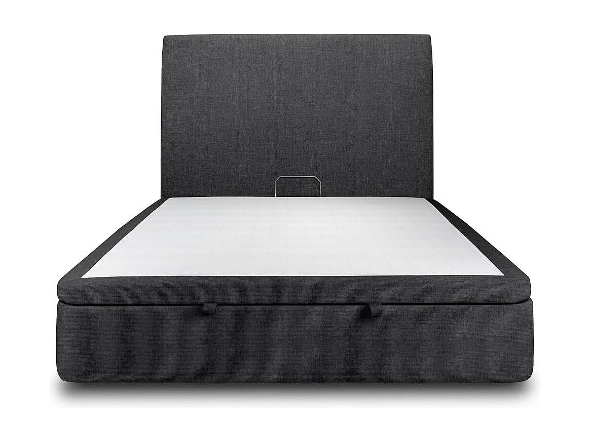 Lit coffre 160x200cm avec tête de lit tapissier Tissu Noir - Hauteur totale : 39cm