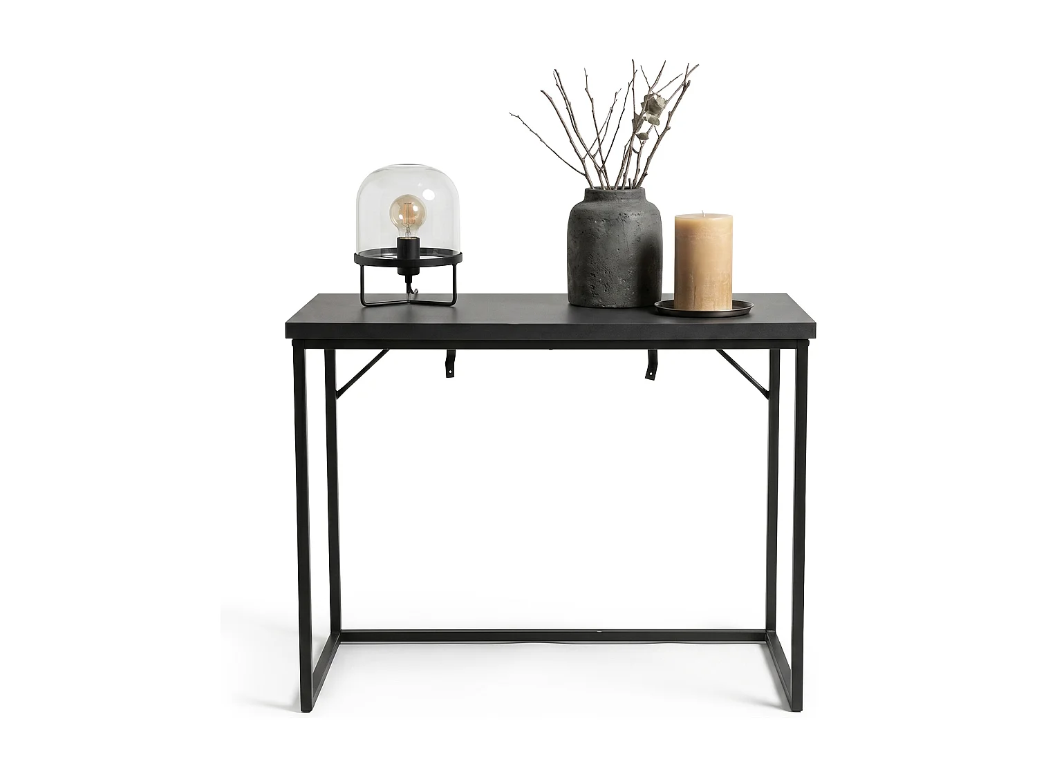 Table console style loft ORIGO 90 cm Noir Pieds noirs