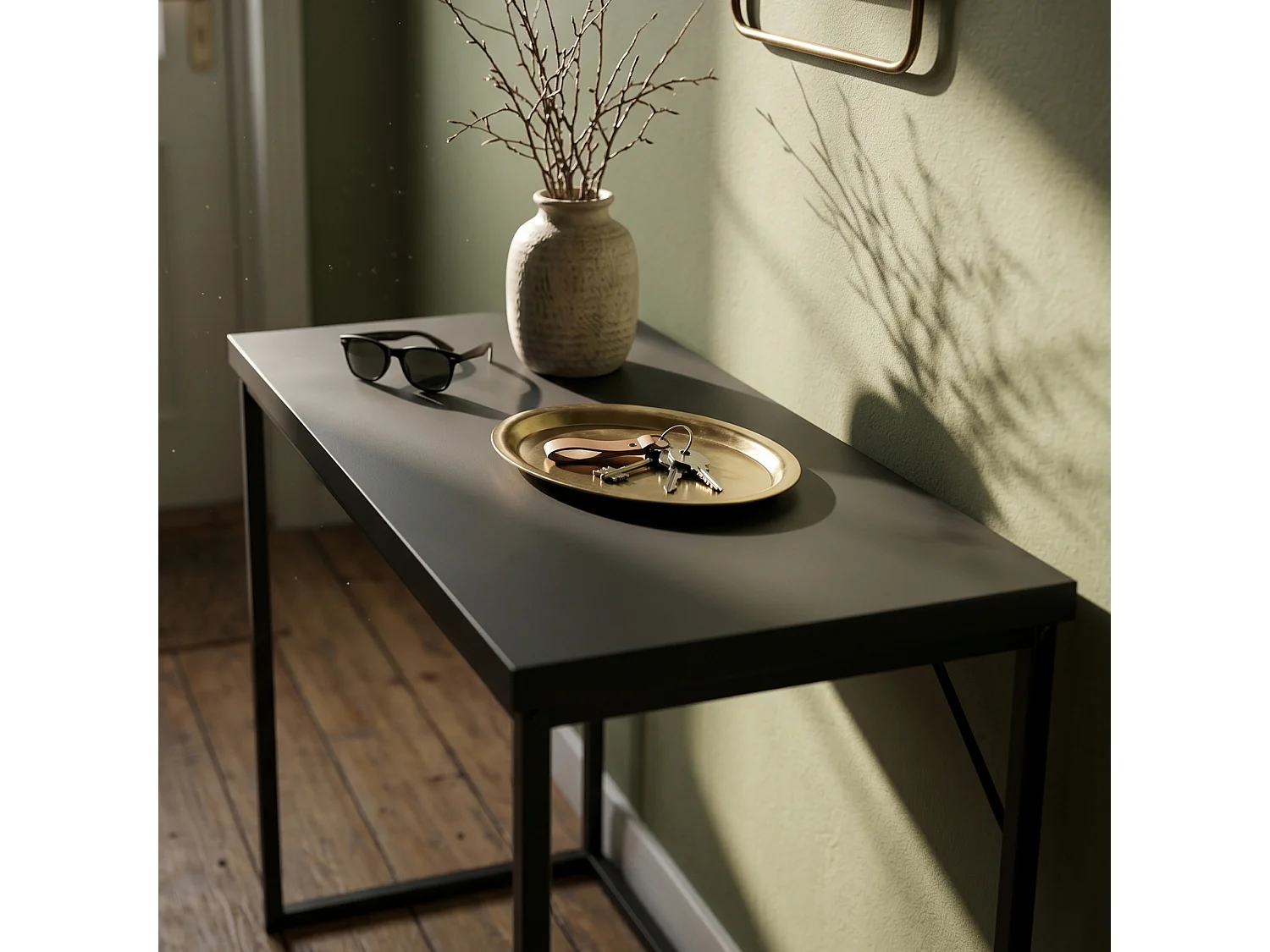 Table console style loft ORIGO 90 cm Noir Pieds noirs