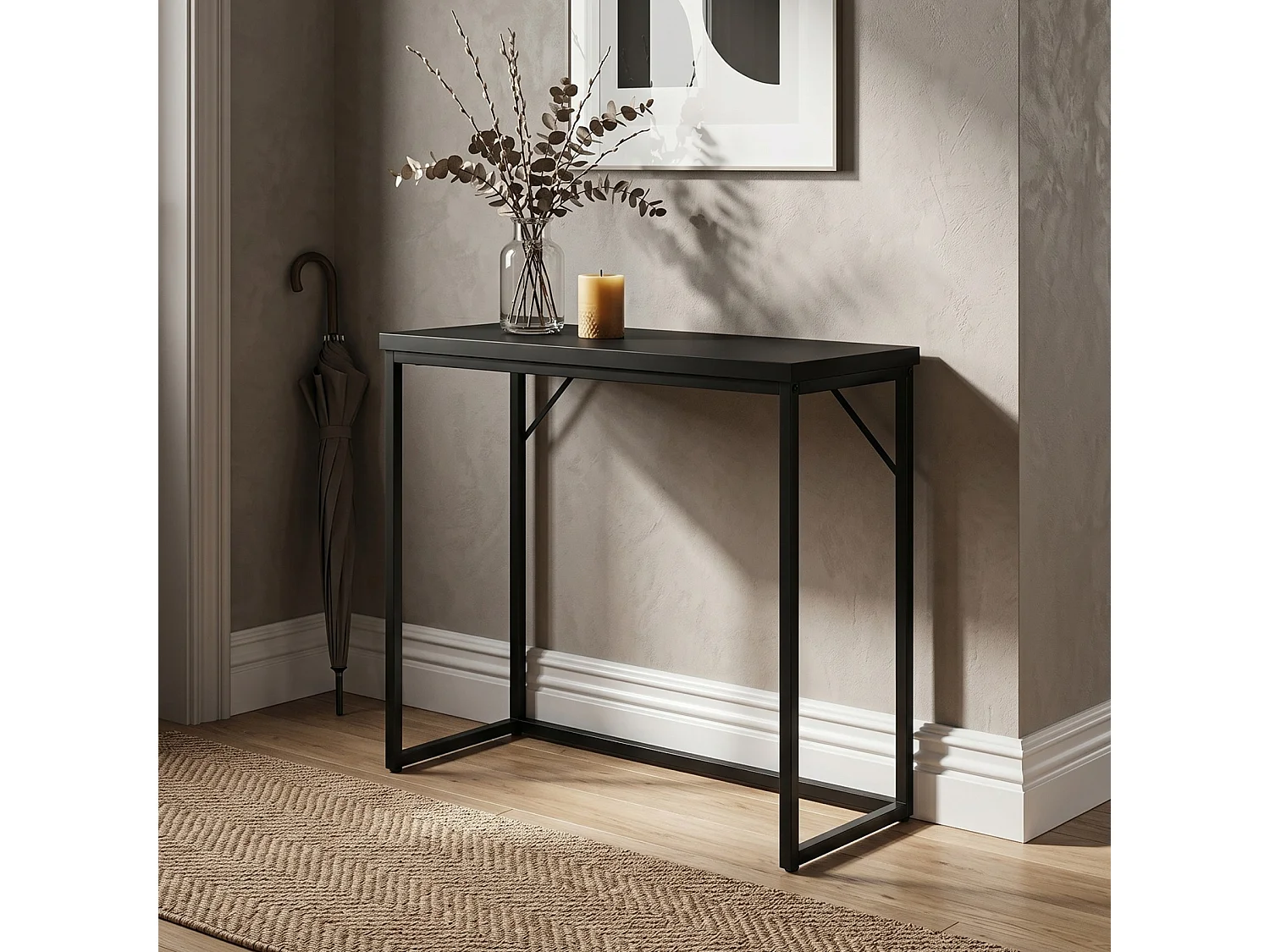 Table console style loft ORIGO 90 cm Noir Pieds noirs