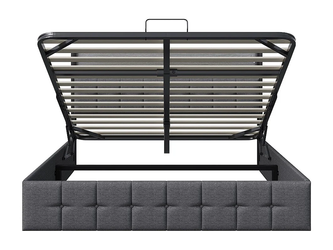 Lit de stockage hydraulique - 140 x 190 cm - avec tête de compartiment de stockage, LED et fonction de charge - Linge de maison - Gris