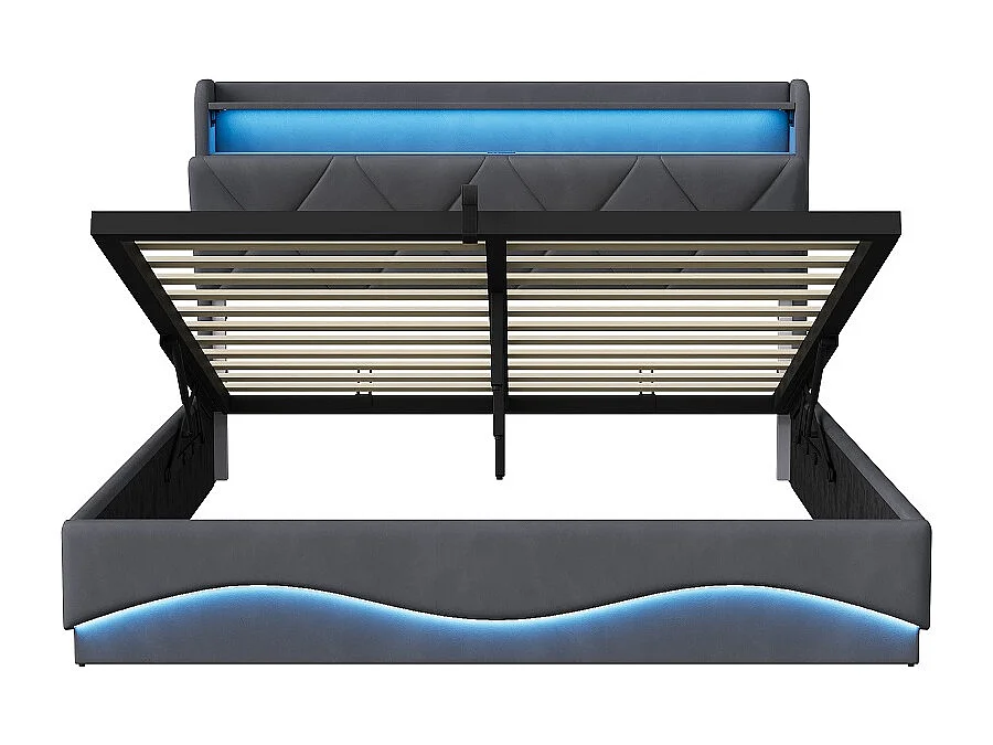Cadre de lit de stockage hydraulique - 160 x 200 cm - avec port de charge USB et tête de stockage - Velvet - gris
