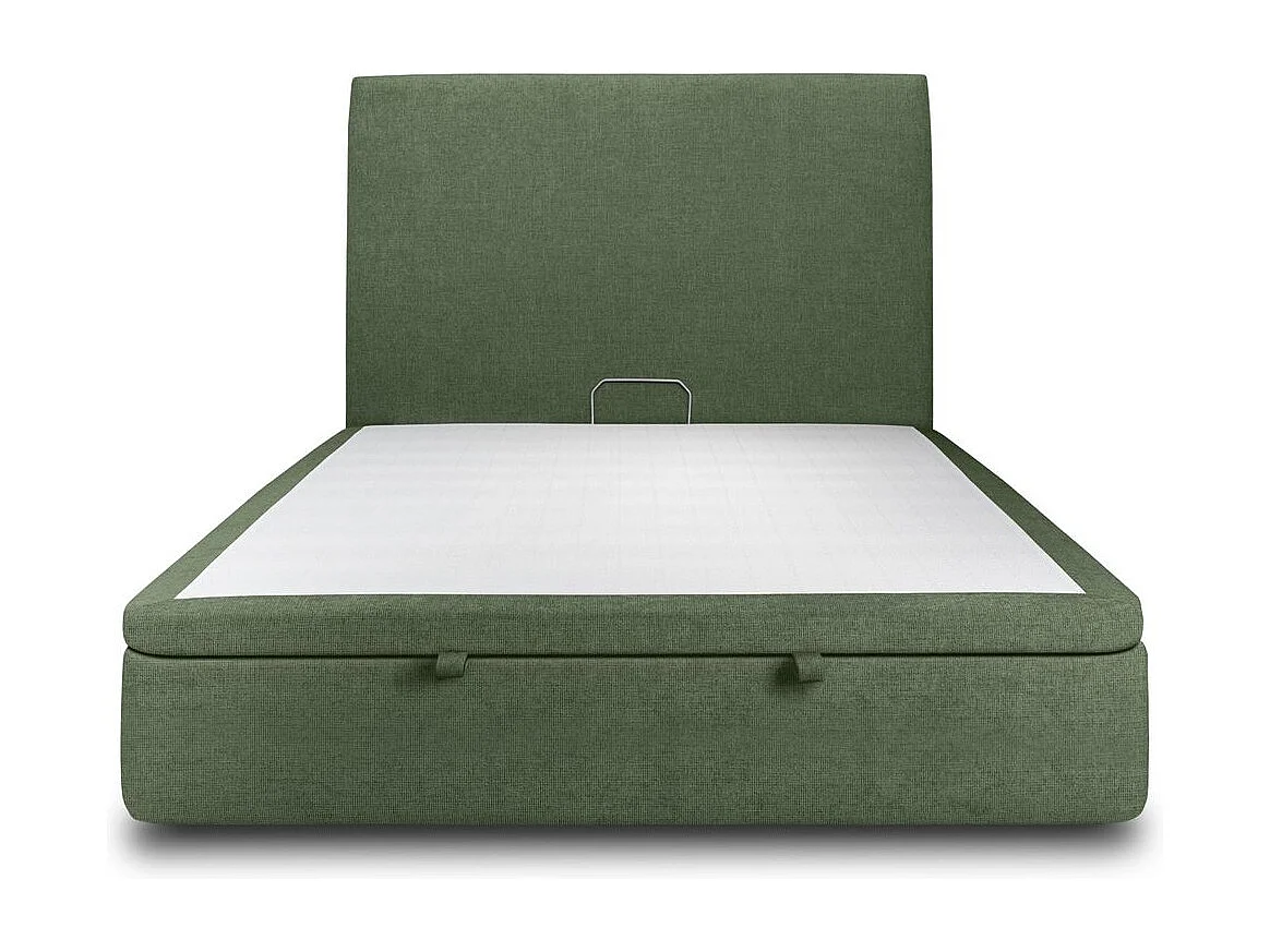 Lit coffre 160x200cm avec tête de lit tapissier Tissu Vert - Hauteur totale : 39cm