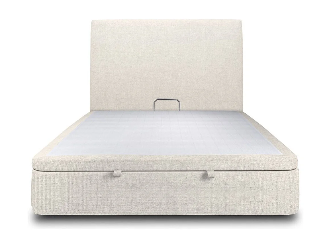 Lit coffre 180x200cm avec tête de lit tapissier Tissu Beige clair - Hauteur totale : 39cm