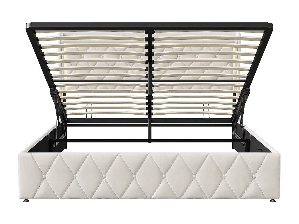 Lit de stockage hydraulique - 140 x 190 cm - Design Rivet Rhombus avec éclairage LED et espace de stockage - Velvet - Beige