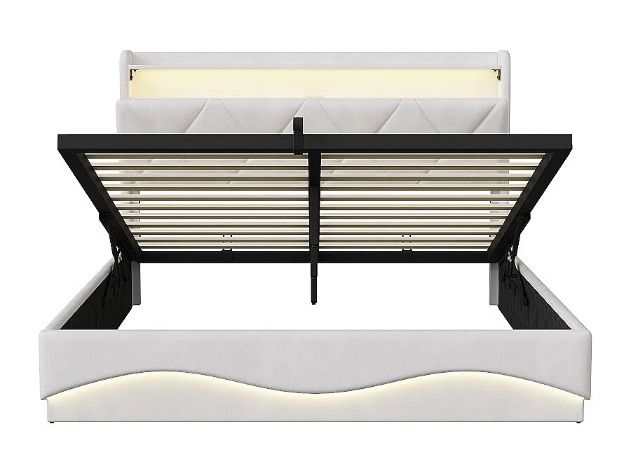 Cadre de lit de stockage hydraulique - 140 x 200 cm - avec port de charge USB et tête de stockage - Velvet - beige