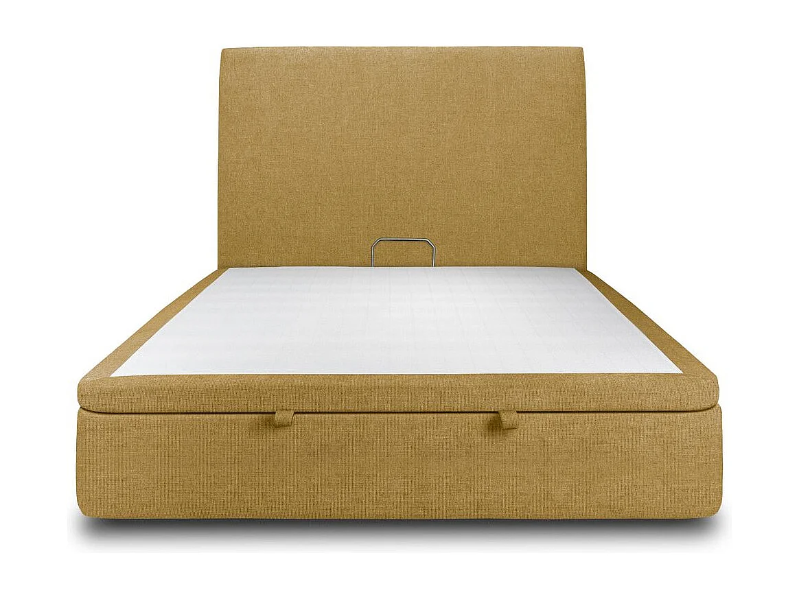 Lit coffre 180x200cm avec tête de lit tapissier Tissu Jaune - Hauteur totale : 39cm