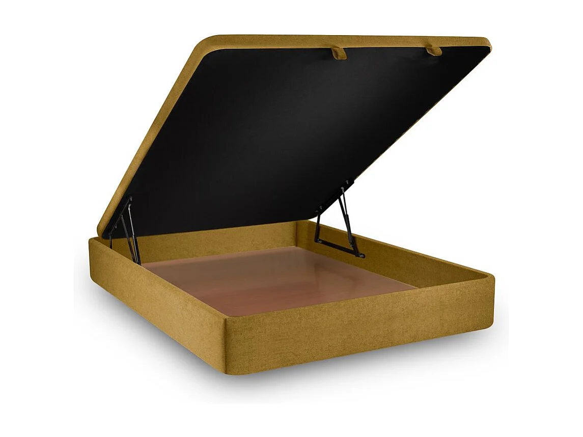Lit coffre 180x200cm avec tête de lit tapissier Tissu Jaune - Hauteur totale : 39cm