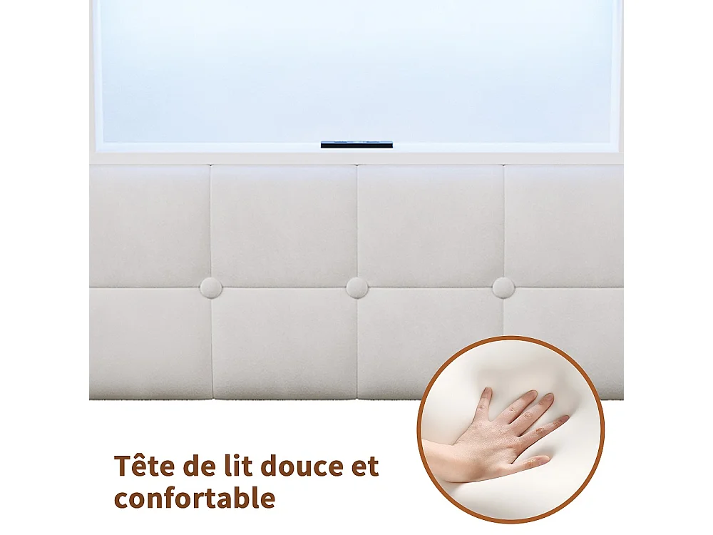 Lit de stockage hydraulique - 140 x 200cm - avec lumières LED Port de charge USB et 2 tiroirs Tête de stockage - Velvet - beige