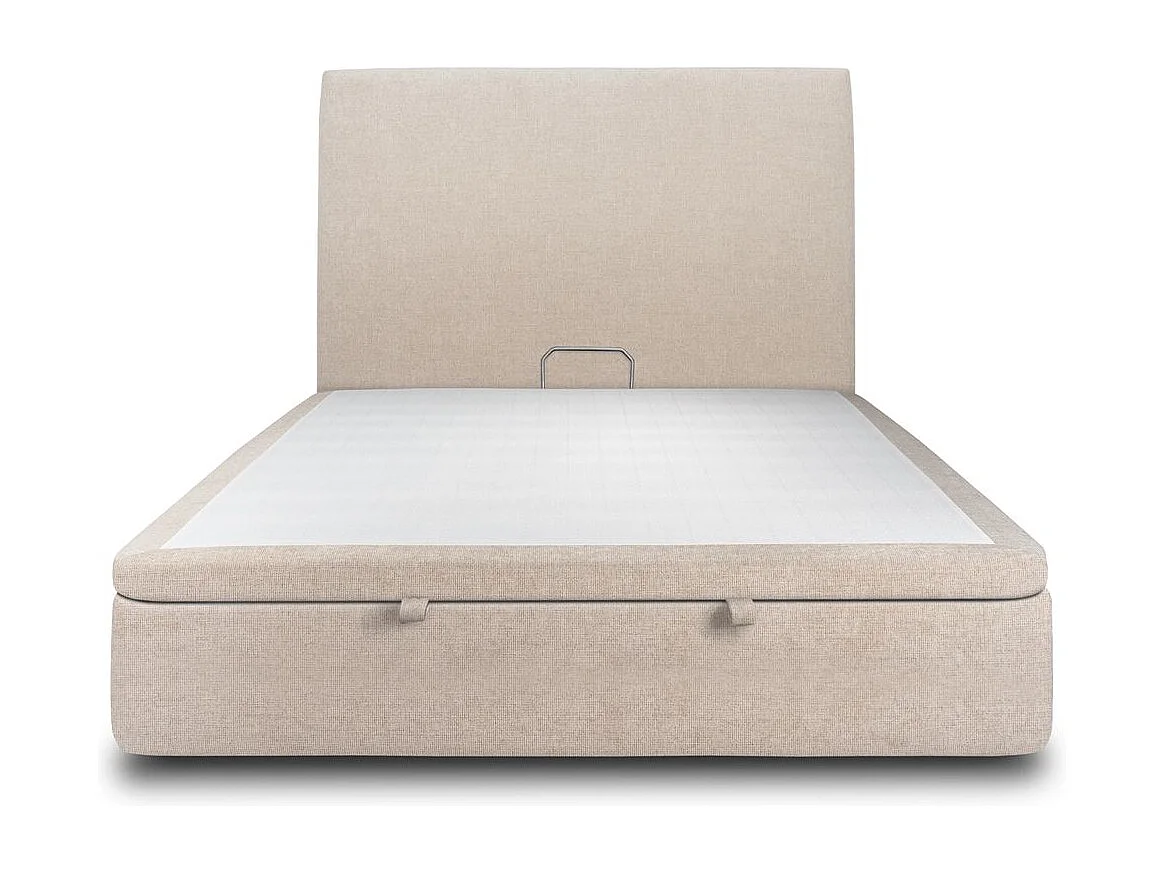 Lit coffre 160x200cm avec tête de lit tapissier Tissu Beige brun - Hauteur totale : 39cm