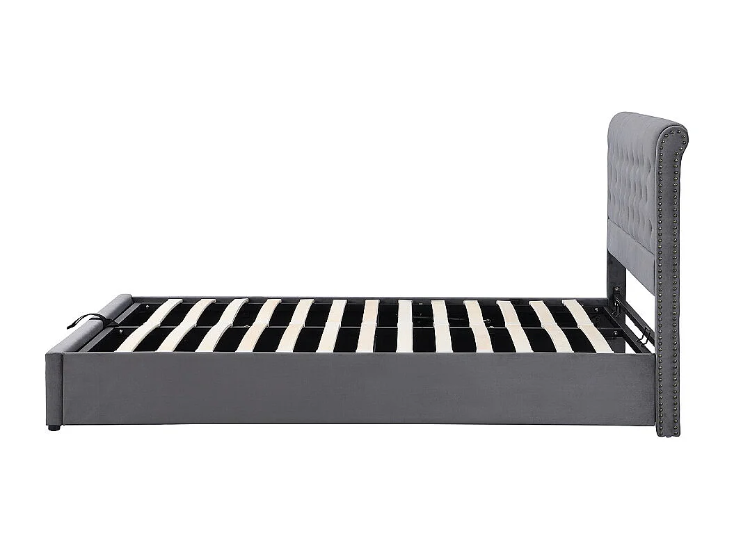 Lit de stockage hydraulique - 160 x 200 cm - Design de rivet personnalisé - velours - gris