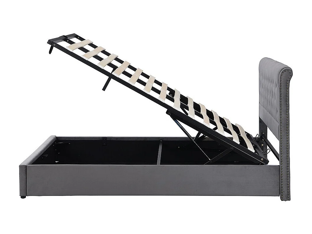 Lit de stockage hydraulique - 160 x 200 cm - Design de rivet personnalisé - velours - gris