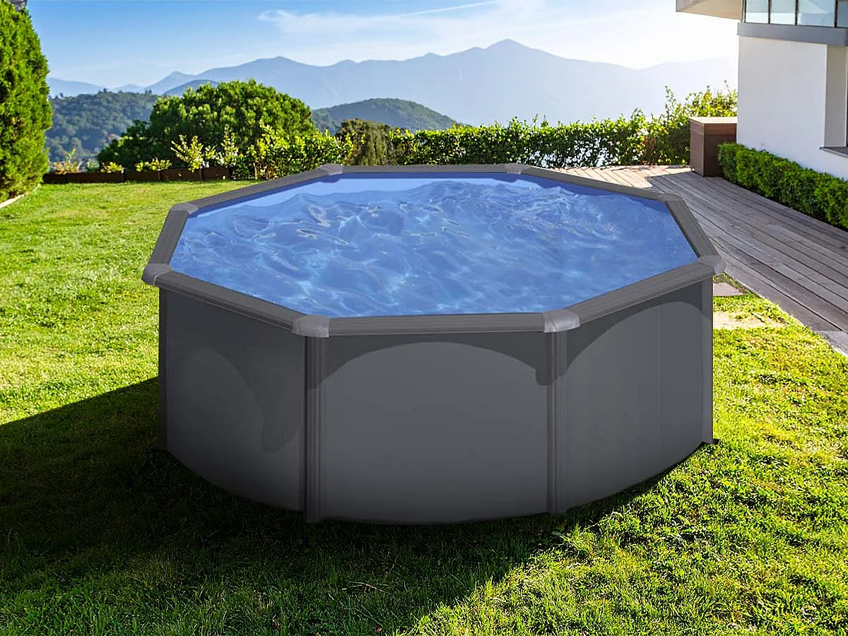 Piscine acier gris anthracite Louko ronde 3,20 x 1,22 m - Gré