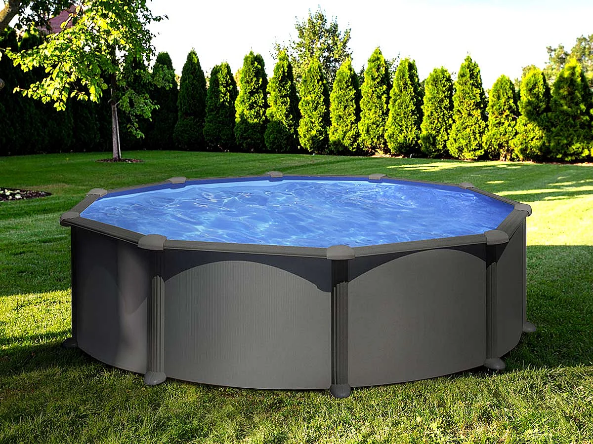 Piscine acier gris anthracite Juni ronde 4,80 x 1,32 m - Gré