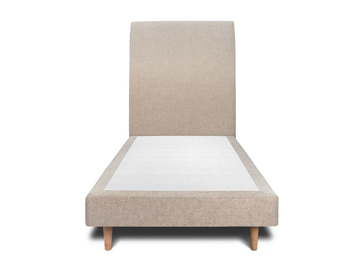 Lit 90x190cm avec tête de lit tapissier tissu et sommier tapissier beige brun - Hauteur totale : 29cm