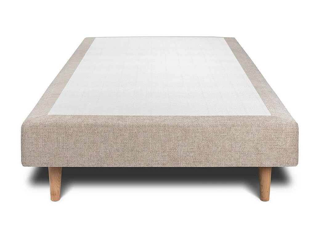 Lit 90x190cm avec tête de lit tapissier tissu et sommier tapissier beige brun - Hauteur totale : 29cm