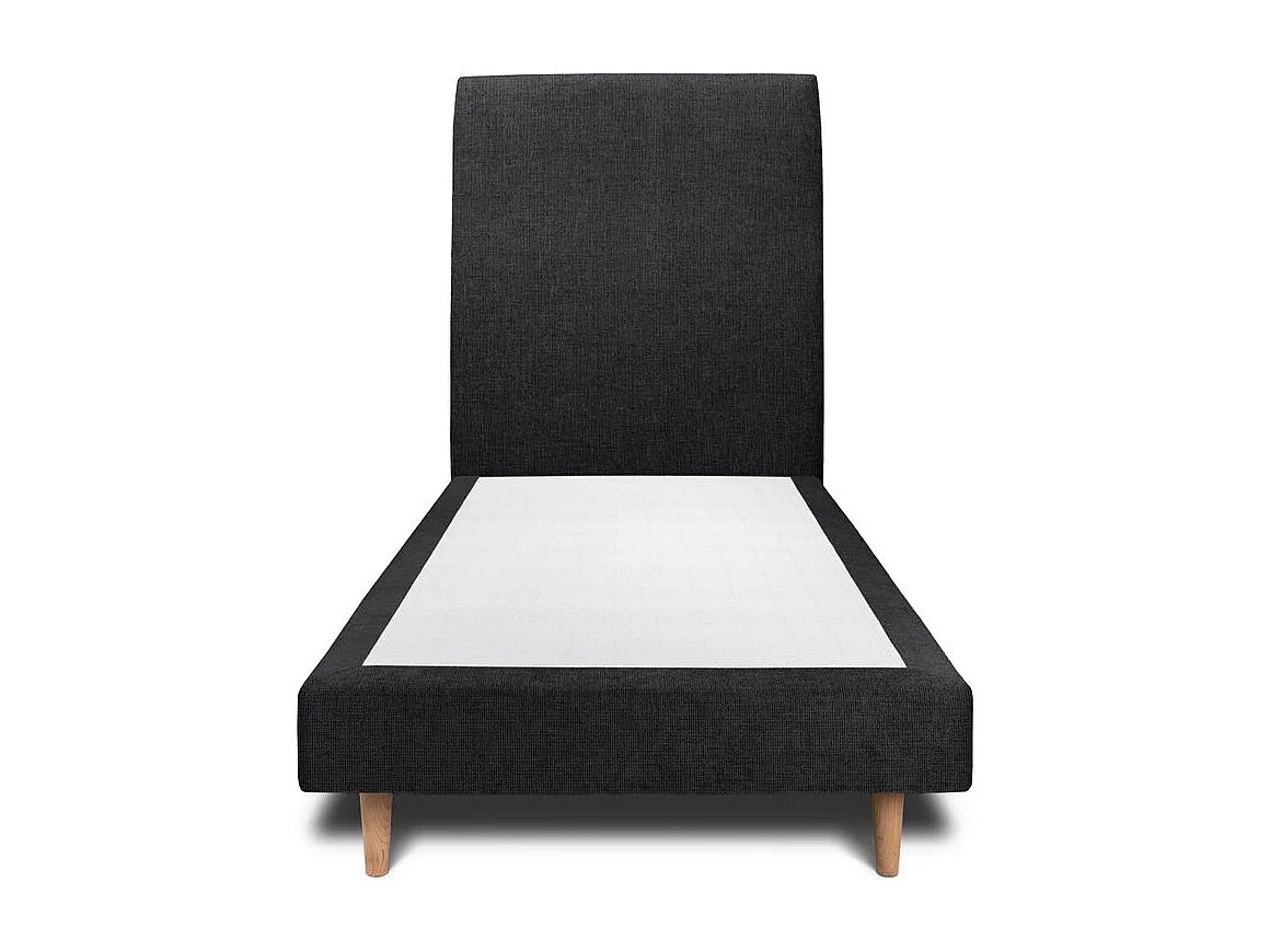 Lit 90x190cm avec tête de lit tapissier tissu et sommier tapissier Noir - Hauteur totale : 29cm