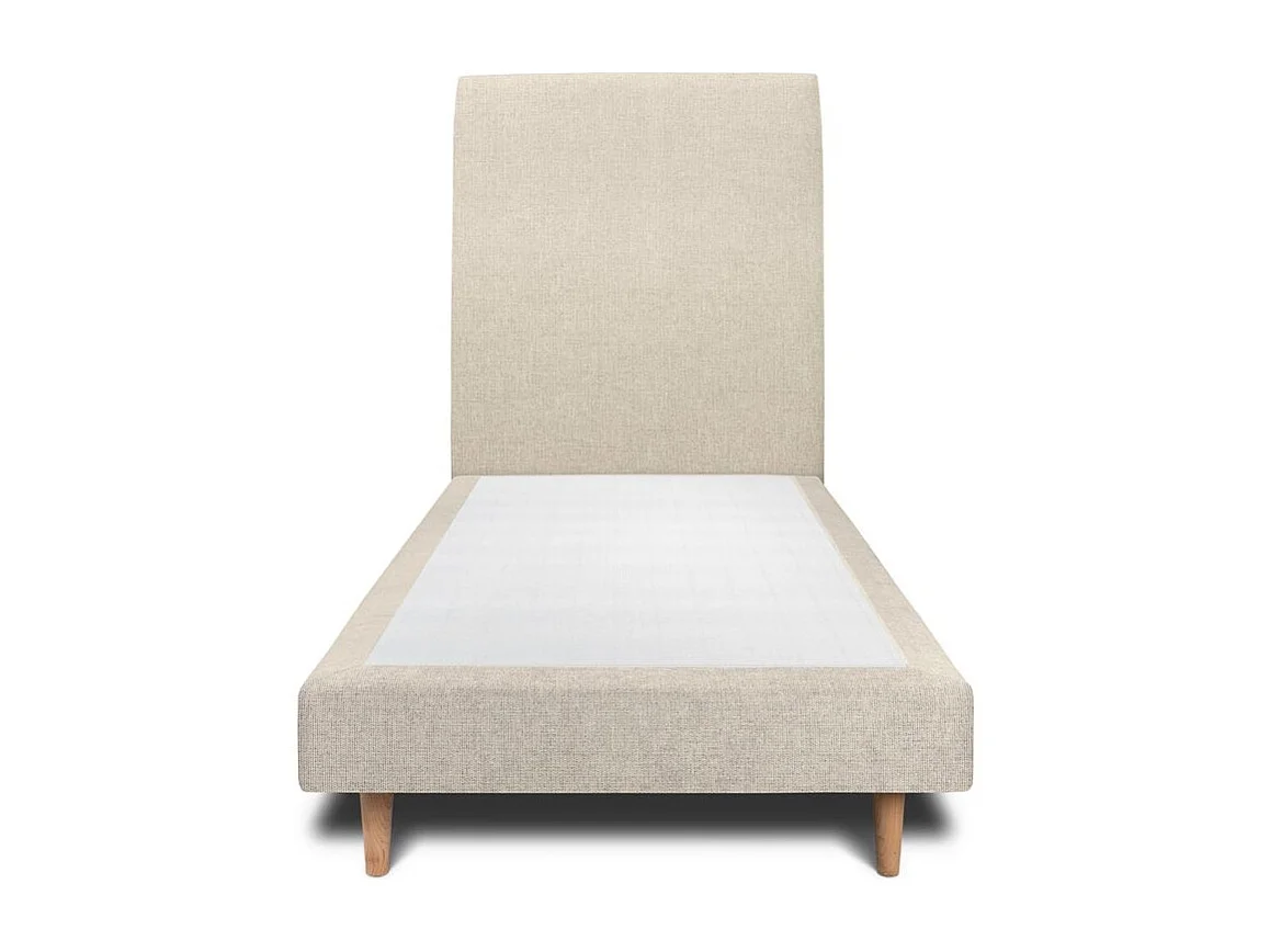 Lit 90x190cm avec tête de lit tapissier tissu et sommier tapissier Beige clair - Hauteur totale : 29cm