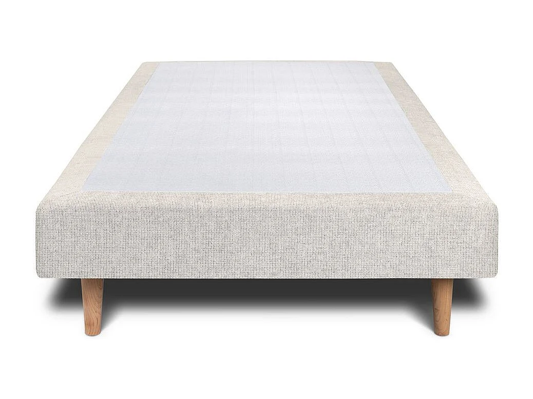 Lit 90x190cm avec tête de lit tapissier tissu et sommier tapissier Beige clair - Hauteur totale : 29cm