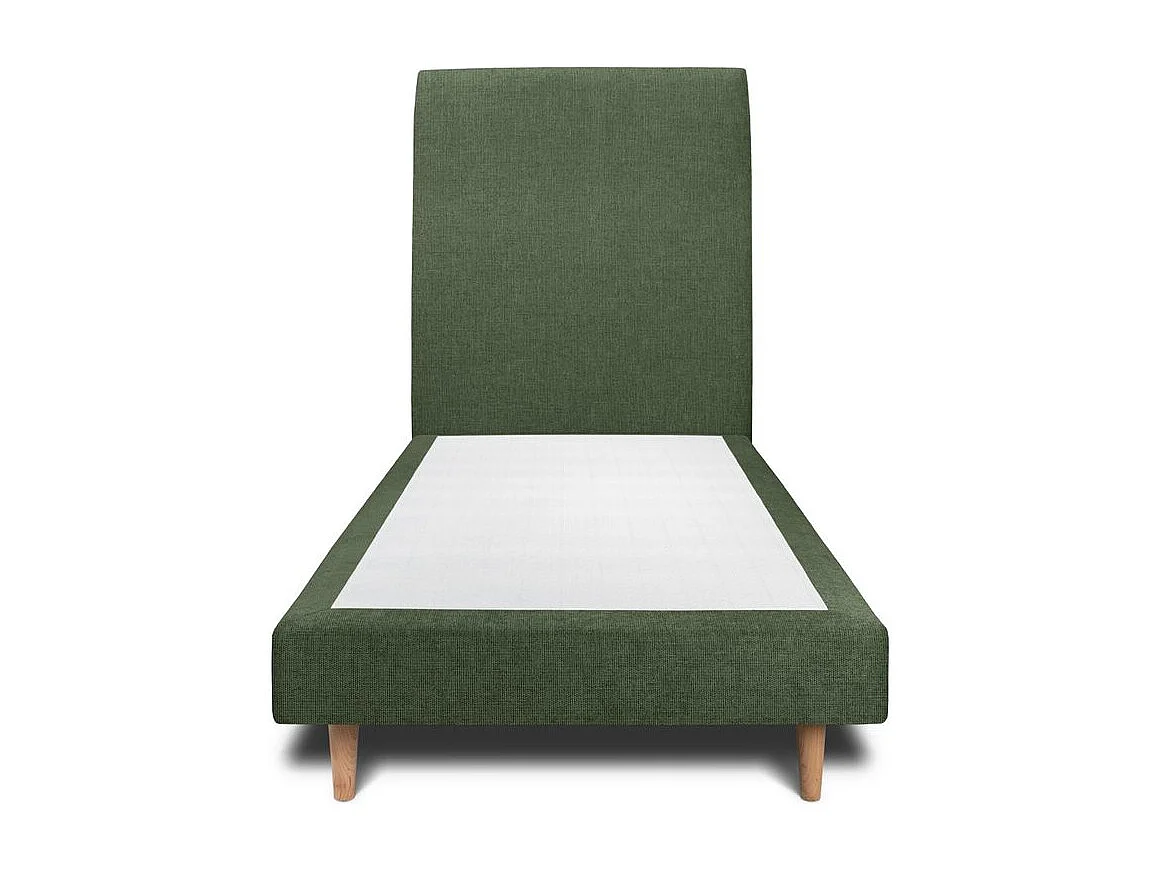 Lit 90x190cm avec tête de lit tapissier tissu et sommier tapissier vert - Hauteur totale : 29cm
