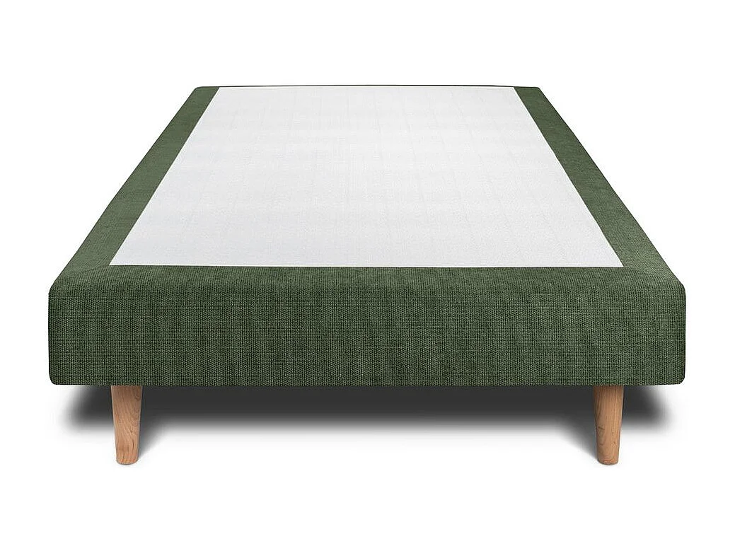 Lit 90x190cm avec tête de lit tapissier tissu et sommier tapissier vert - Hauteur totale : 29cm