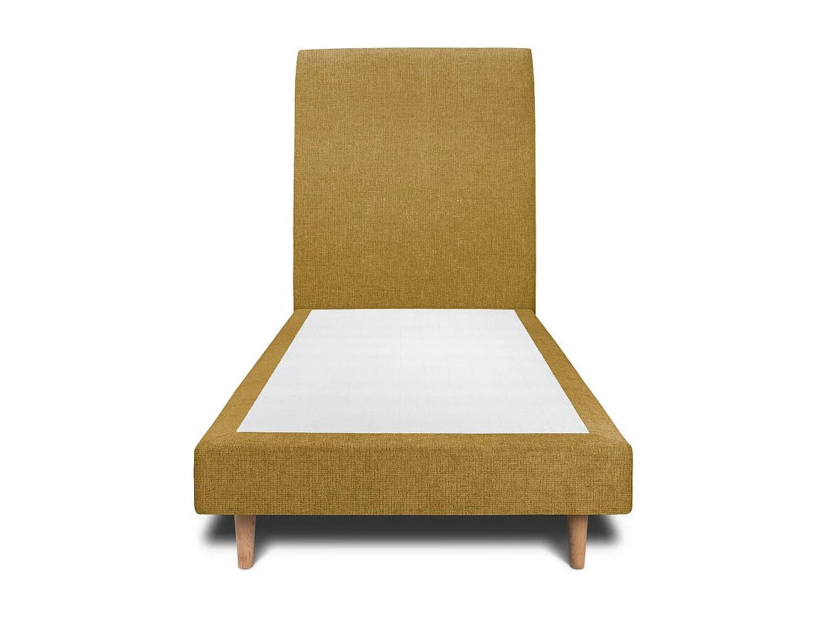 Lit 90x190cm avec tête de lit tapissier tissu et sommier tapissier jaune - Hauteur totale : 29cm