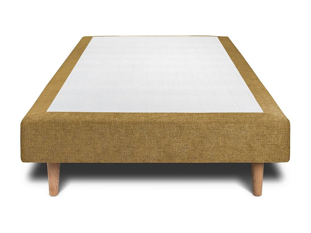 Lit 90x190cm avec tête de lit tapissier tissu et sommier tapissier jaune - Hauteur totale : 29cm