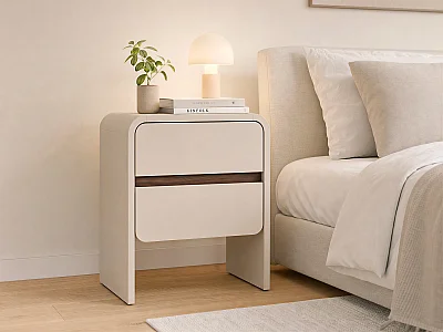 Comodino 2 cassetti Beige e Naturale scuro - DYSARA