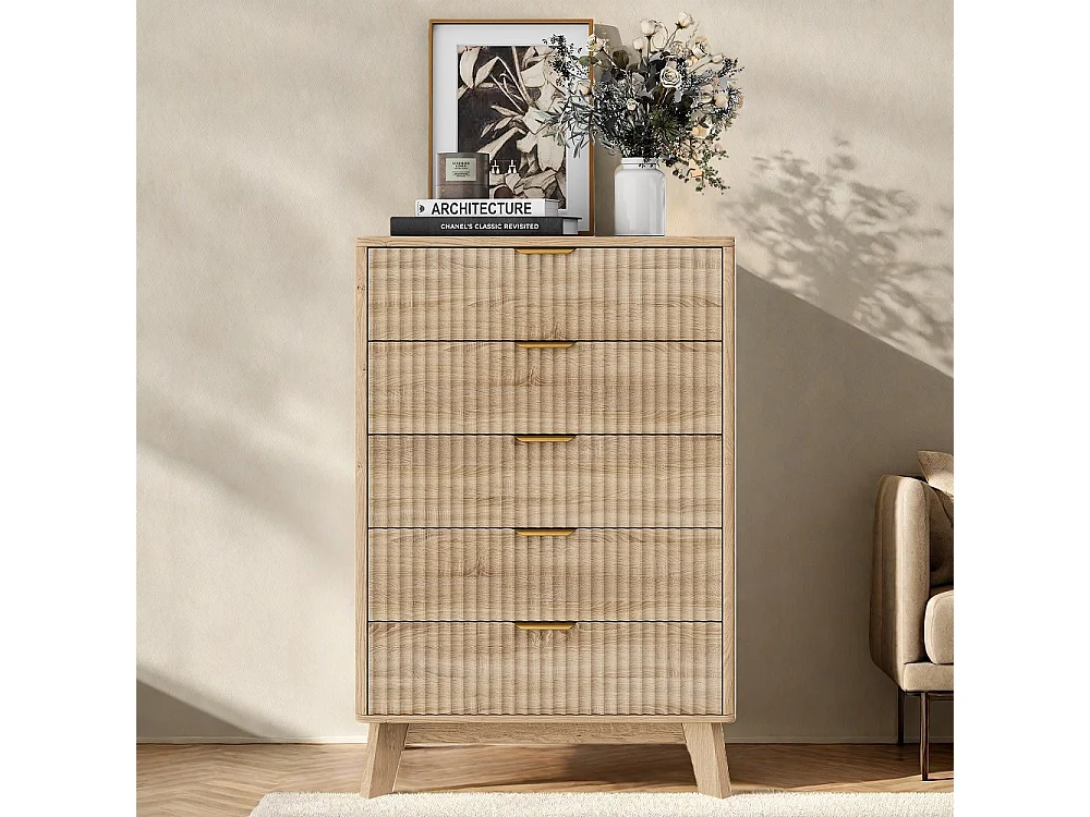 Organisateur d'armoire de stockage - 73 x 40 x 108 cm - Conception de panneau rainé avec 5 tiroirs - Bois
