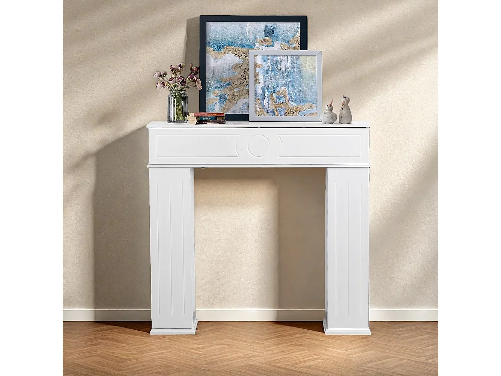 Console de cheminée - 107 x 19 x 100 cm - avec compartiment caché - Cadre en bois - Blanc