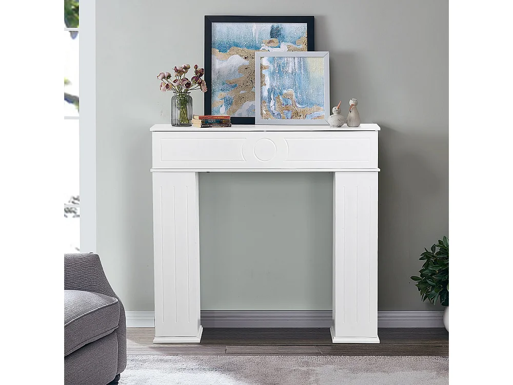 Console de cheminée - 107 x 19 x 100 cm - avec compartiment caché - Cadre en bois - Blanc