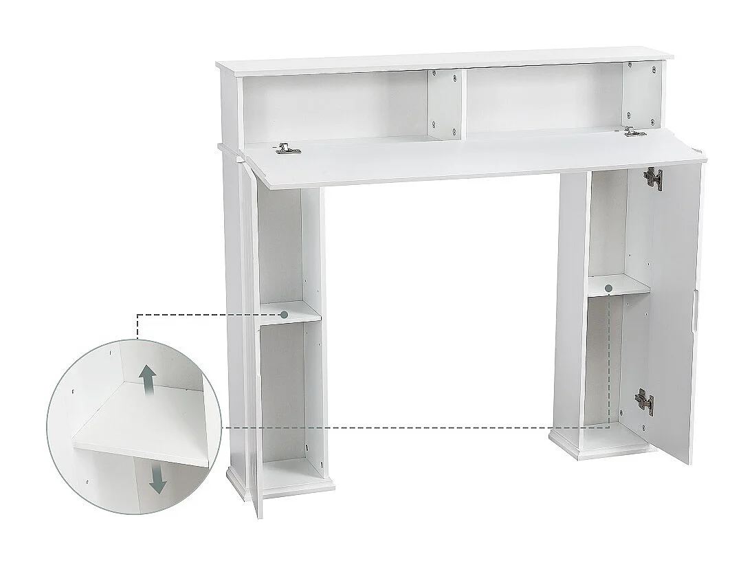 Console de cheminée - 107 x 19 x 100 cm - avec compartiment caché - Cadre en bois - Blanc
