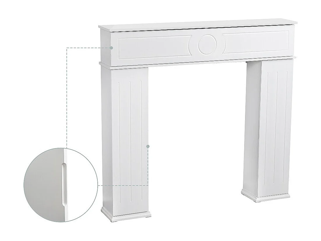 Console de cheminée - 107 x 19 x 100 cm - avec compartiment caché - Cadre en bois - Blanc