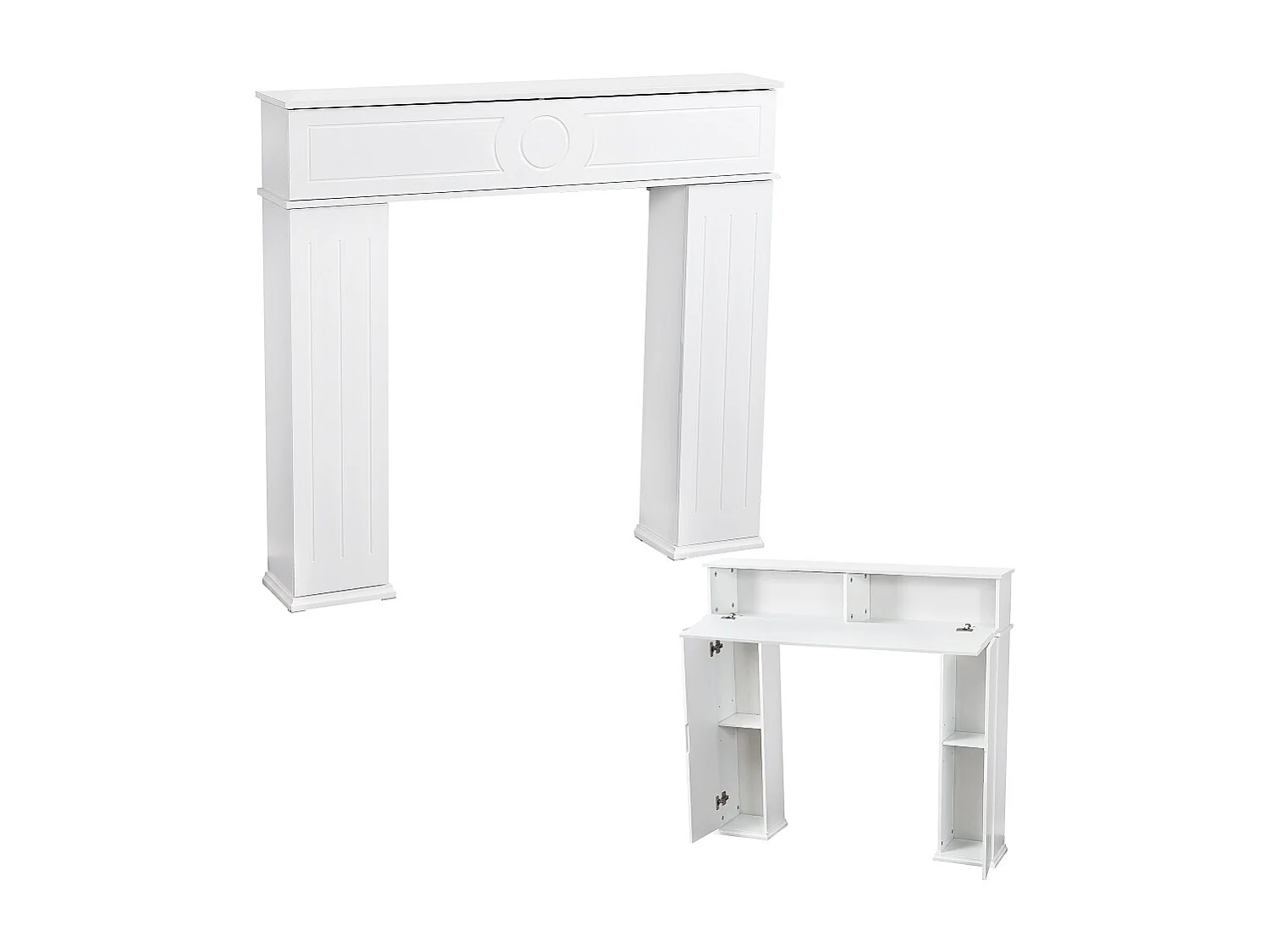 Console de cheminée - 107 x 19 x 100 cm - avec compartiment caché - Cadre en bois - Blanc