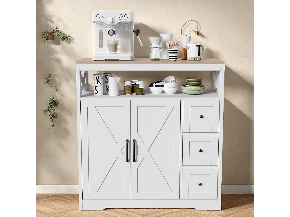 Armoire buffet cuisine - 100 x 40 x 105 cm - Couverture avec 3 tiroirs et 2 portes - MDF - blanc