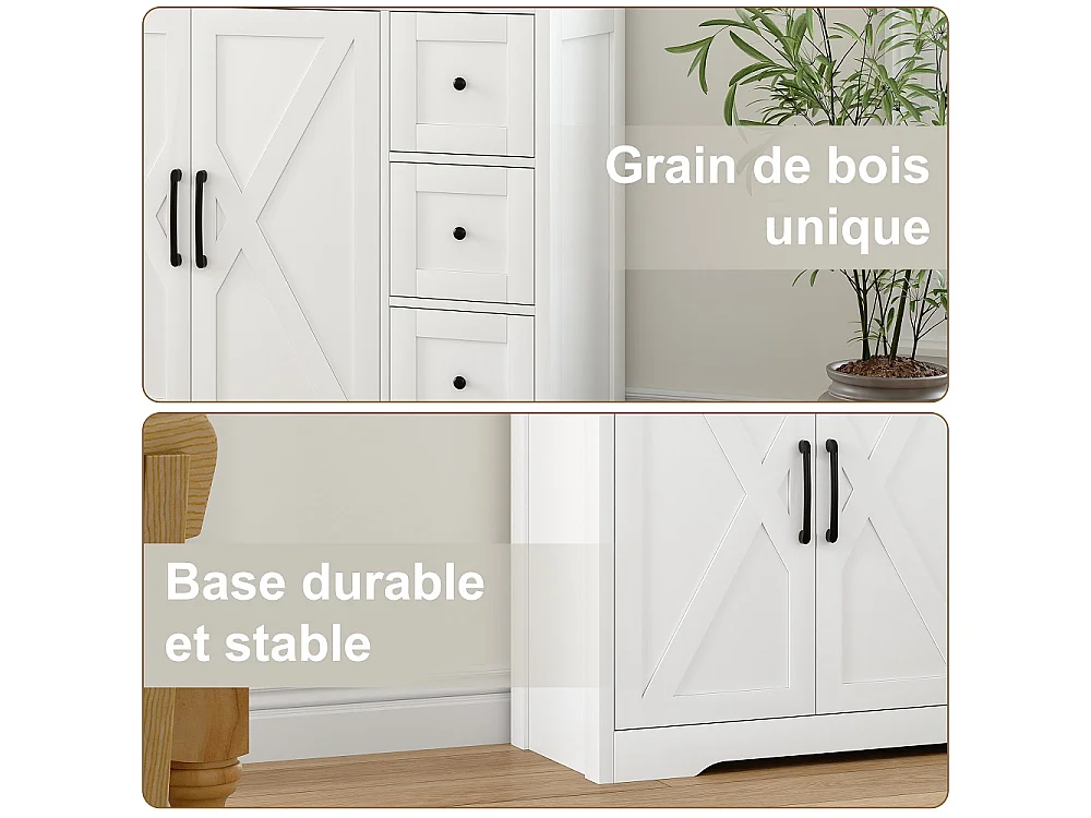 Armoire buffet cuisine - 100 x 40 x 105 cm - Couverture avec 3 tiroirs et 2 portes - MDF - blanc
