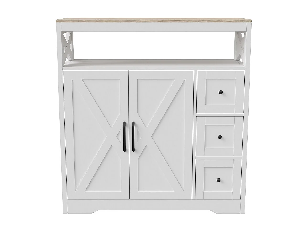 Armoire buffet cuisine - 100 x 40 x 105 cm - Couverture avec 3 tiroirs et 2 portes - MDF - blanc