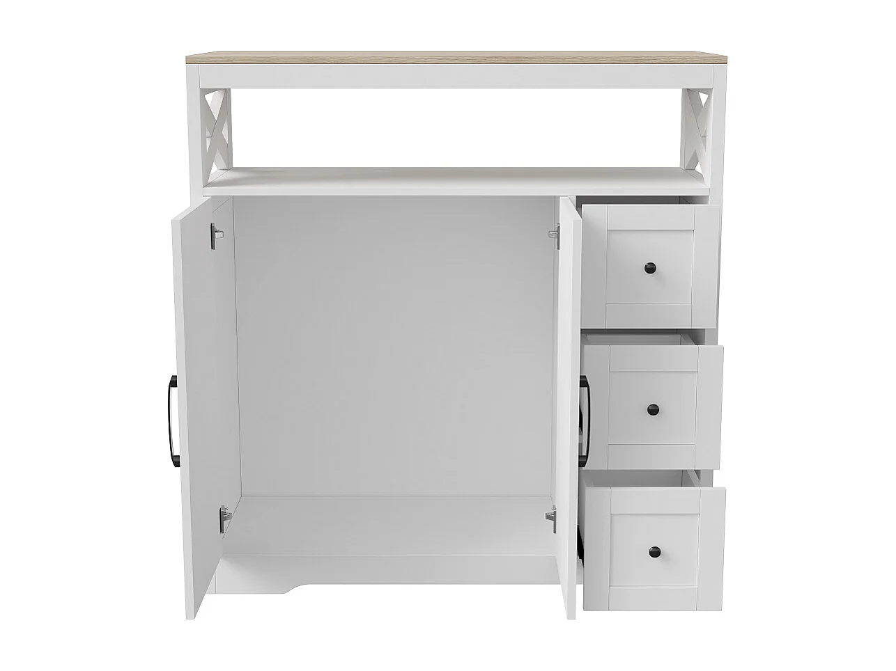 Armoire buffet cuisine - 100 x 40 x 105 cm - Couverture avec 3 tiroirs et 2 portes - MDF - blanc