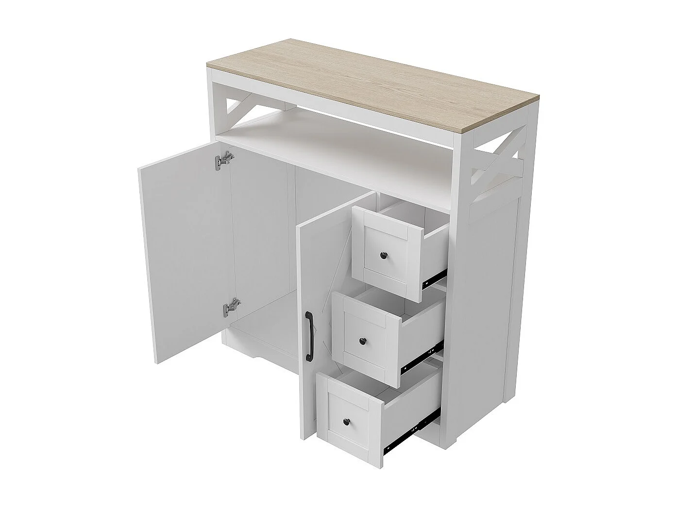 Armoire buffet cuisine - 100 x 40 x 105 cm - Couverture avec 3 tiroirs et 2 portes - MDF - blanc