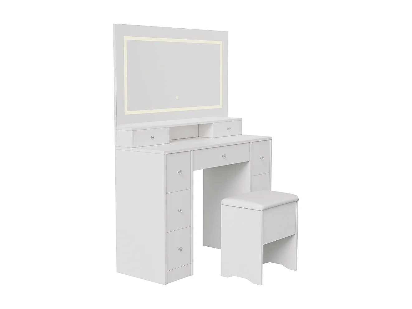 Grand dressing table - 150 x 110 x 40 cm - avec éclairage LED & miroir & 9 tiroirs et tabouret de maquillage - Blanc